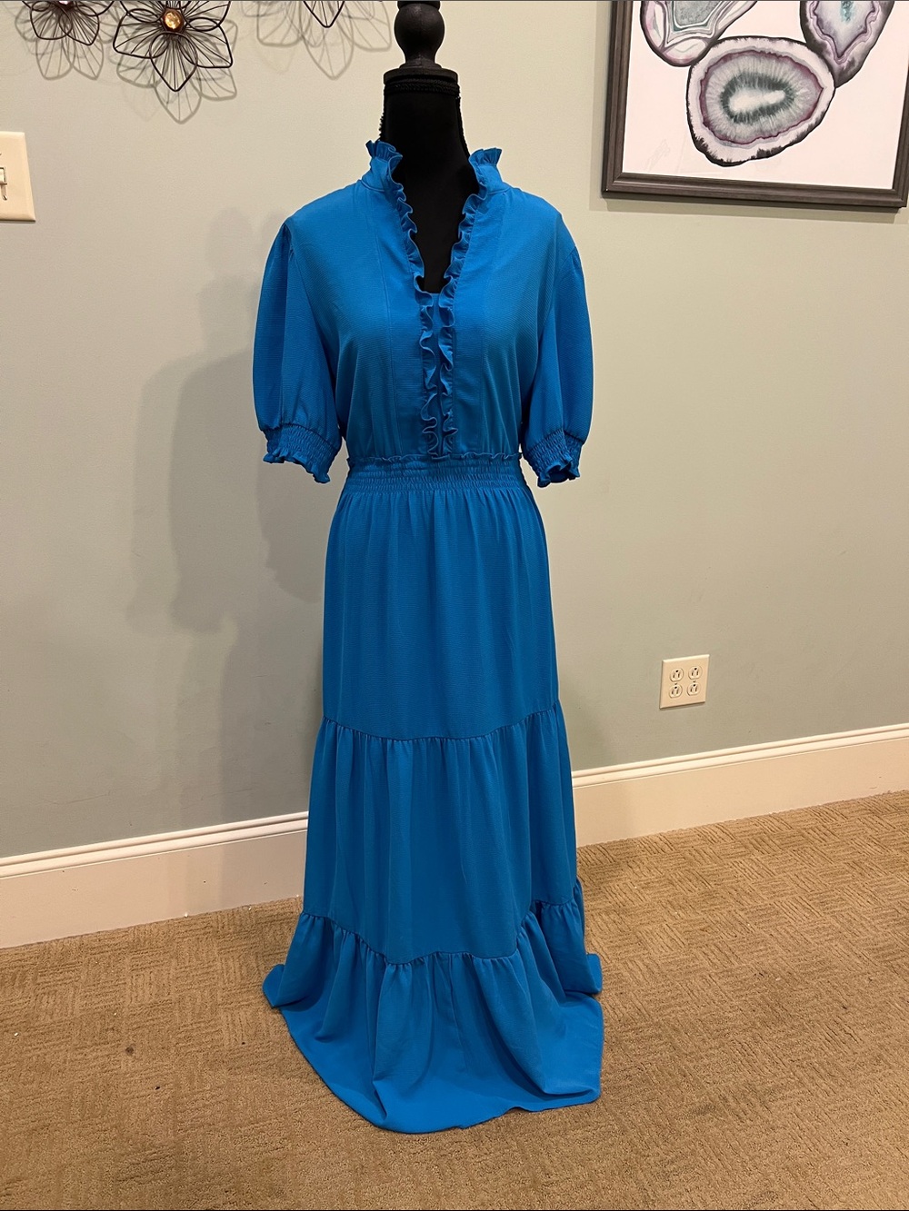 London Times Royal Blue Ruffled Maxi Dress